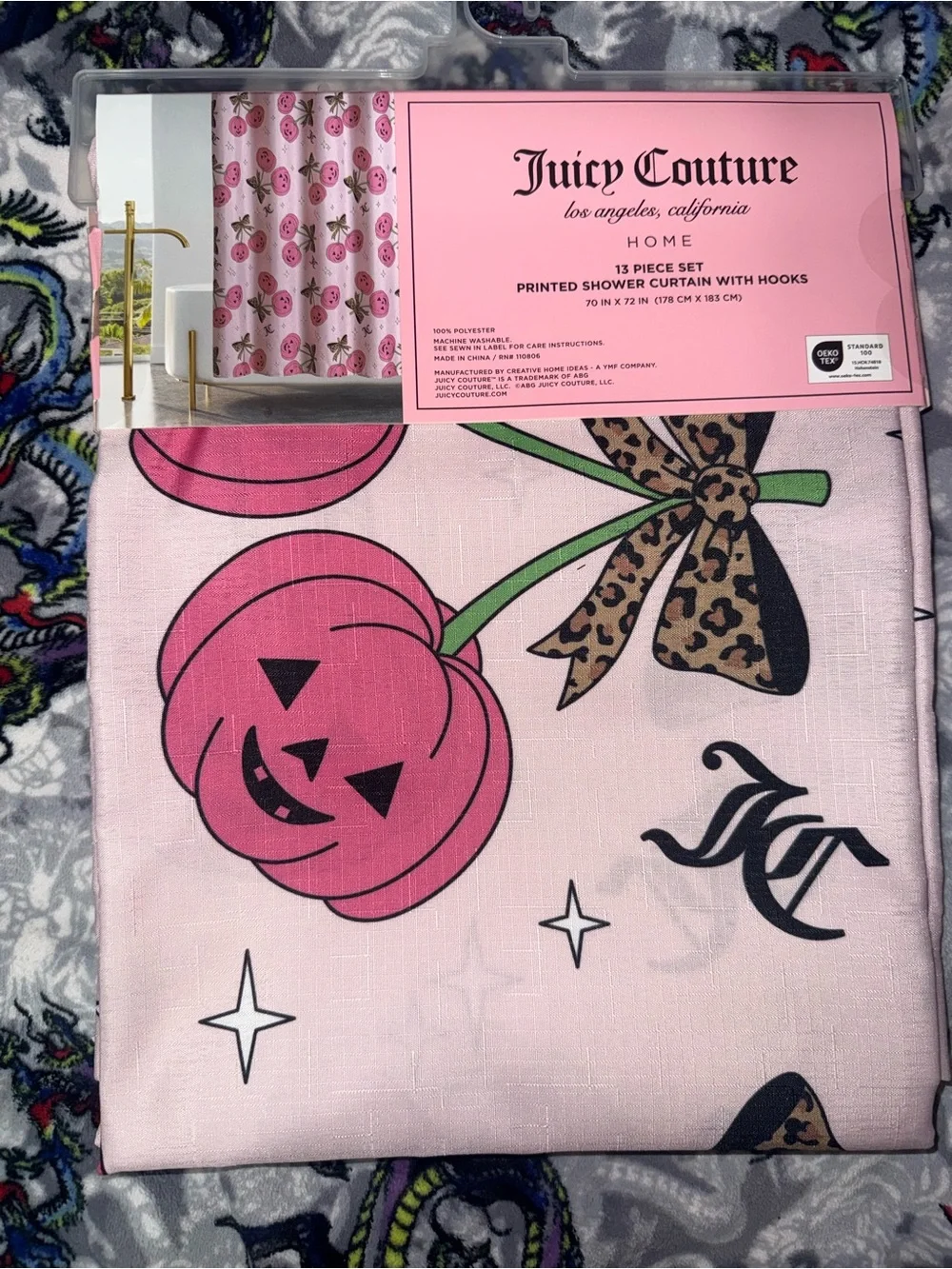 Juicy Couture Pink Pumpkin Graphic Shower Curtain